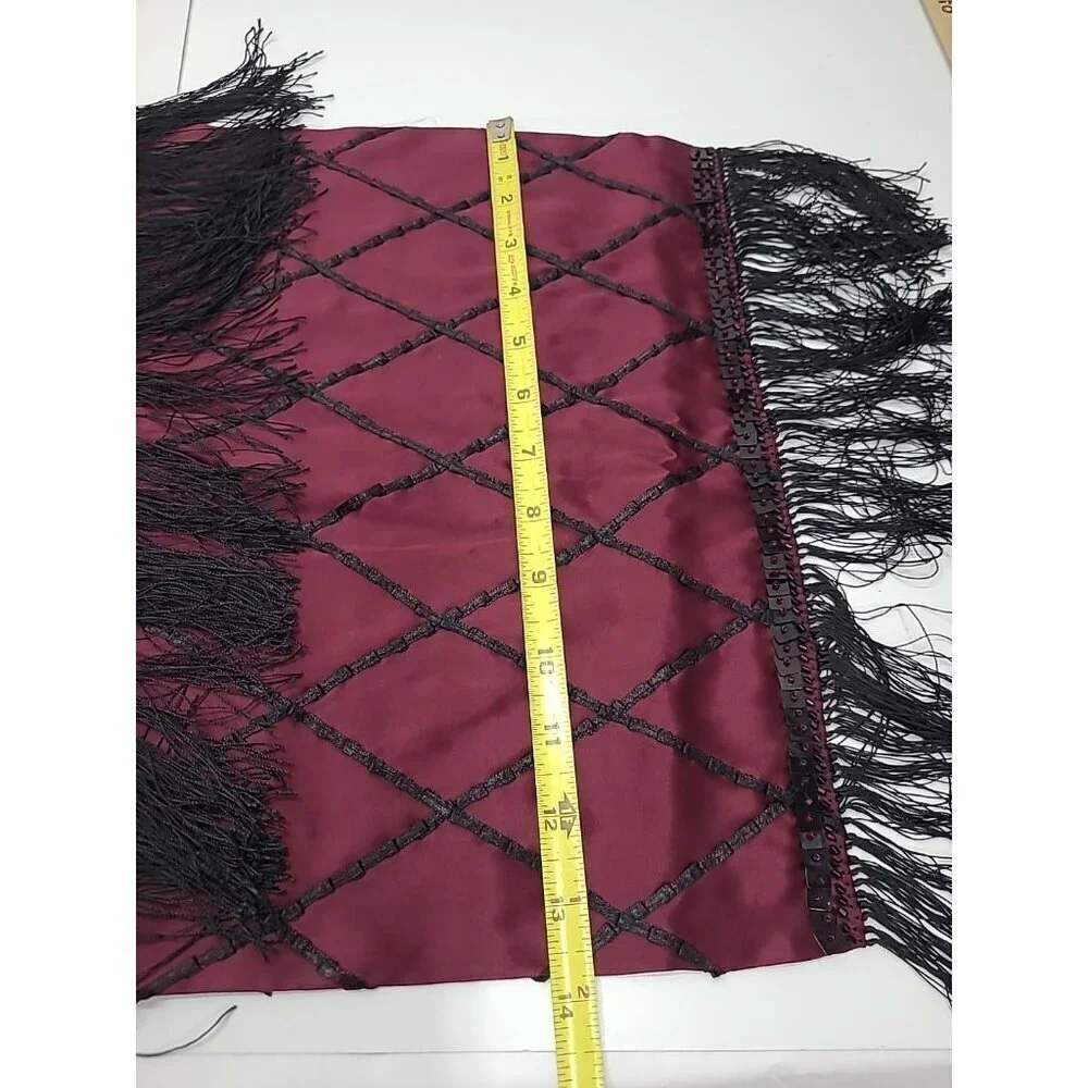 Chico's 100% Silk Wrap Scarf Elegant Beading and Tassels Black and Maroon